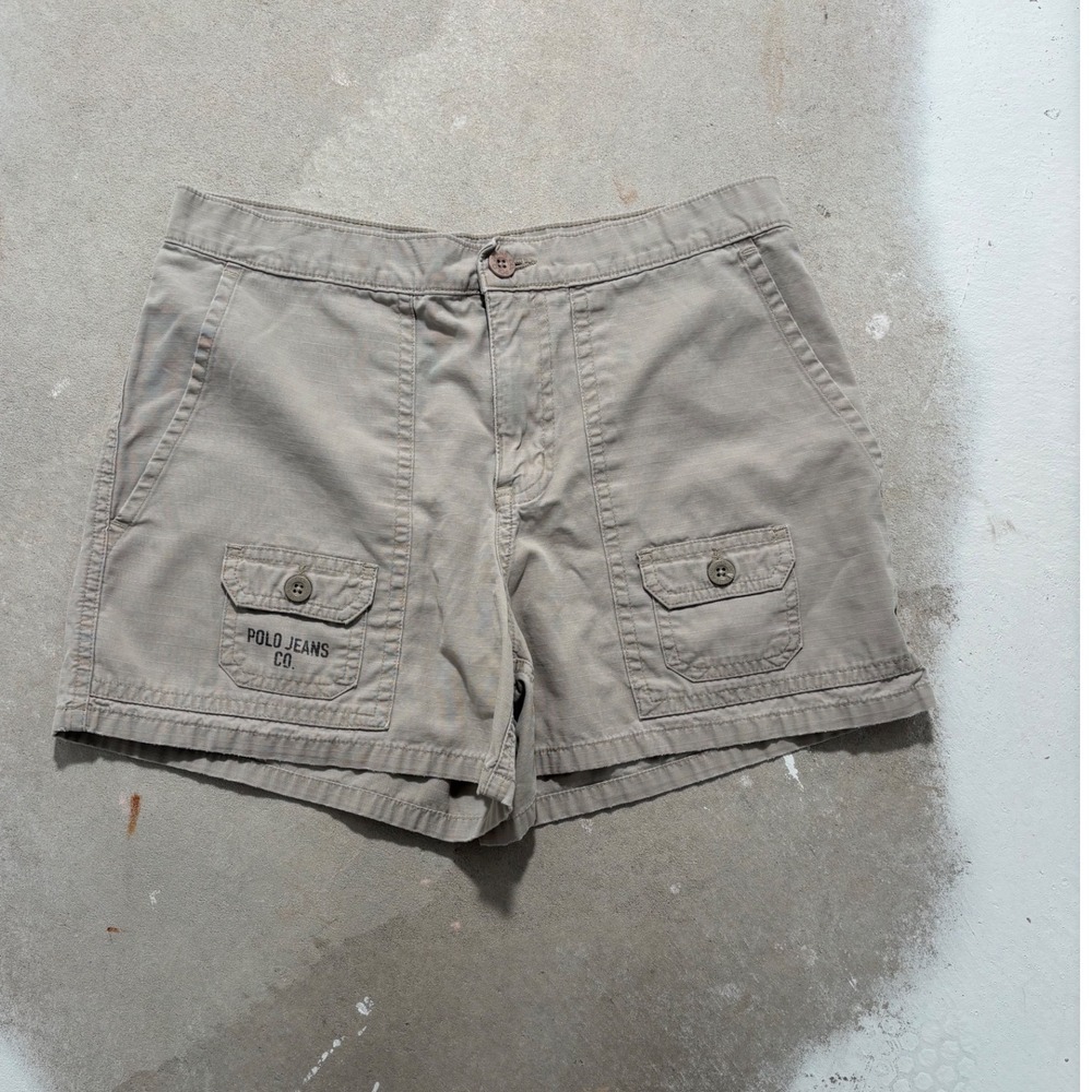 Polo Jeans Co Ralph Lauren Womens Khaki Cargo Utility Shorts Size 4 Ripstop Tan
